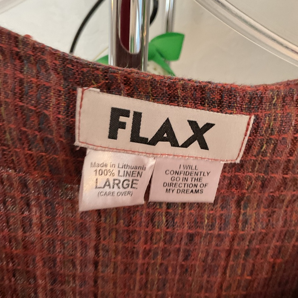 Flax Burgundy/Rust Textured Button Up Shirt 100% Linen Size Large - Picture 2 of 3